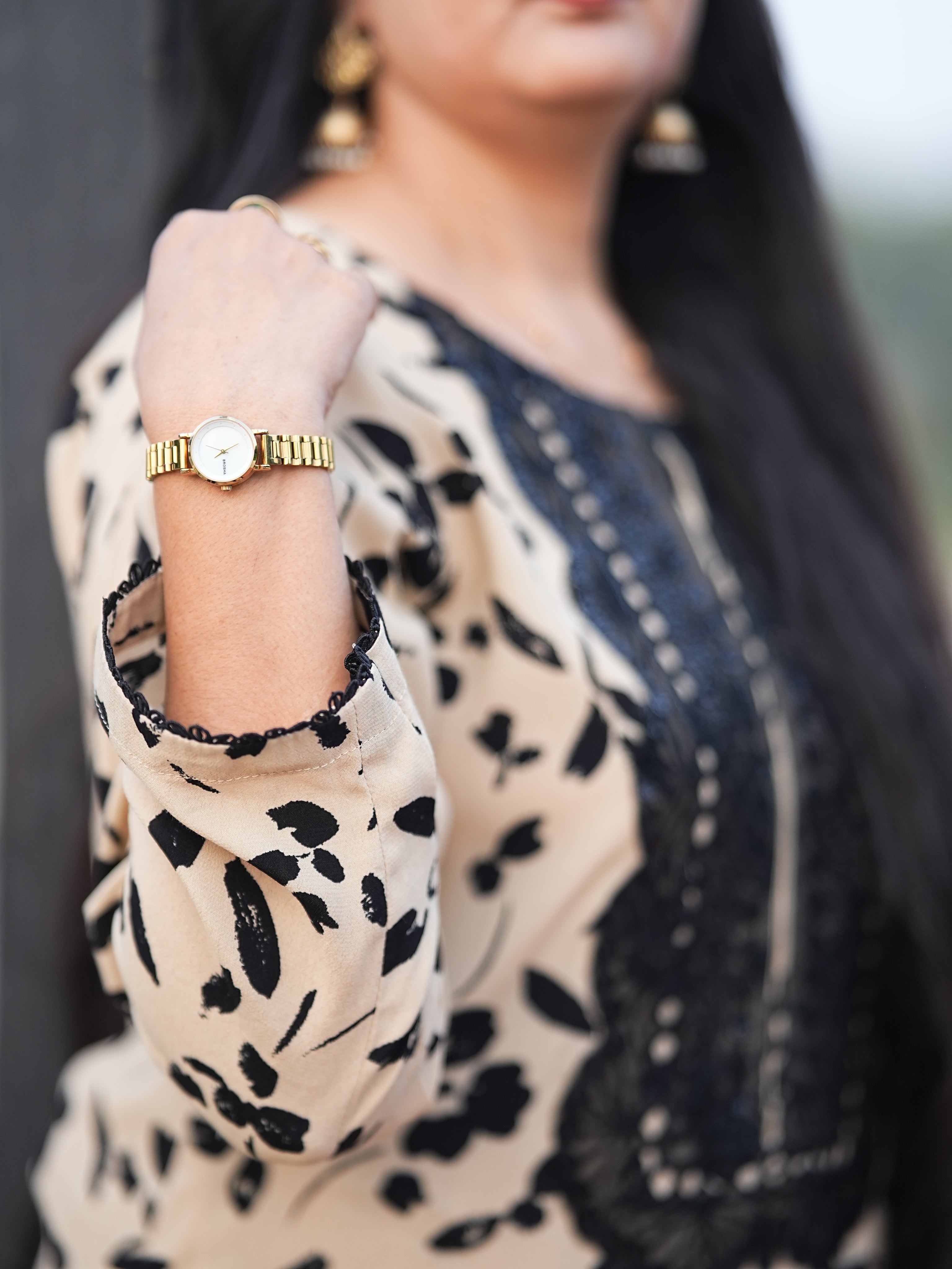 Beige & Black Floral Lace Detail 2 piece