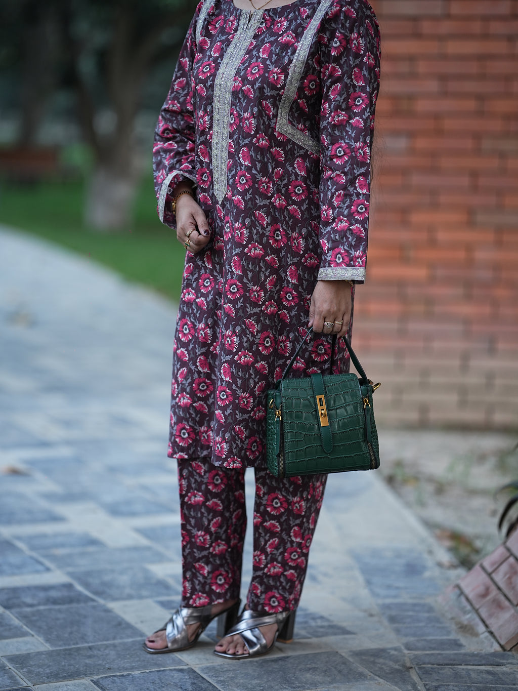 Maroon Floral Classic 2-Piece Printed Suit